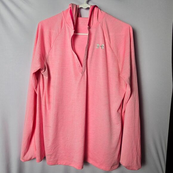 Under Armour Women's Hooded Sweatshirt Medium‎ Pink Long Sleeve 100% Polyester - Picture 3 of 16